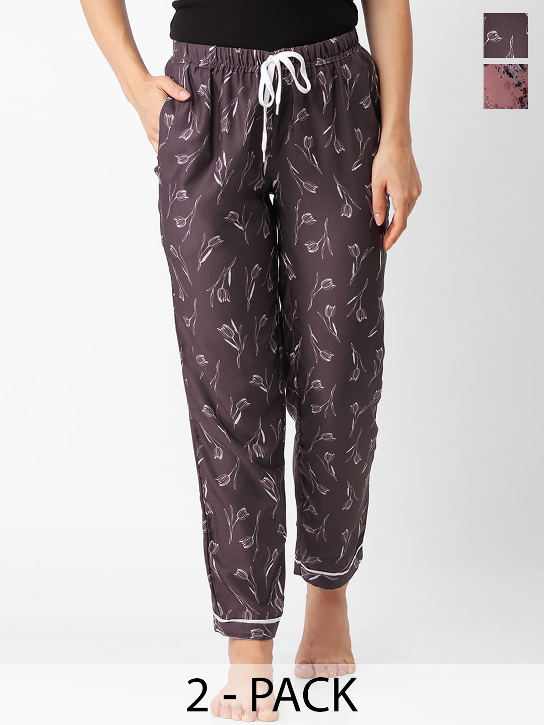 

NOIRA Women Pack Of 2 Printed Lounge Pants, Grey