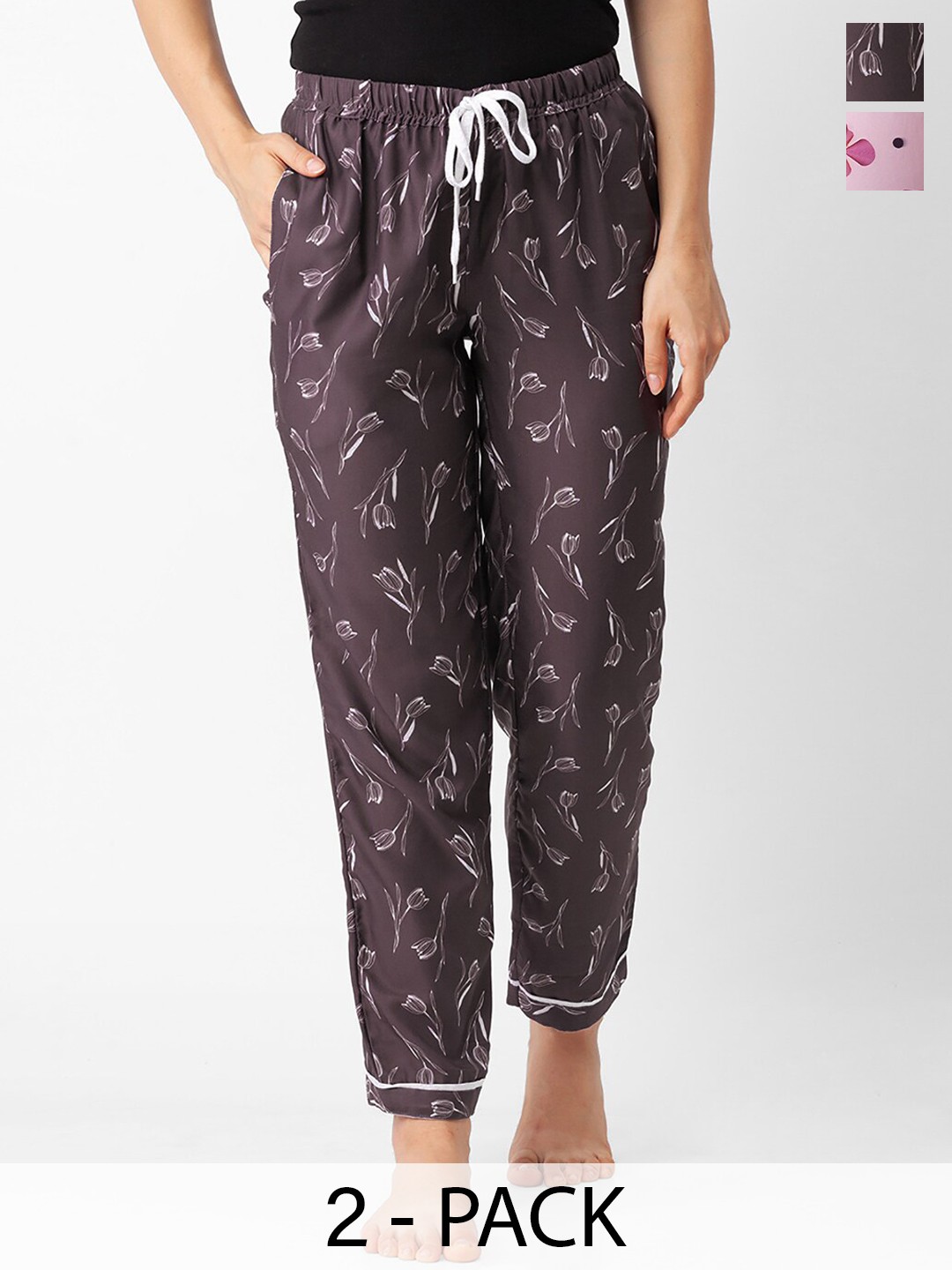 

NOIRA Women Pack Of 2 Printed Lounge Pants, Grey