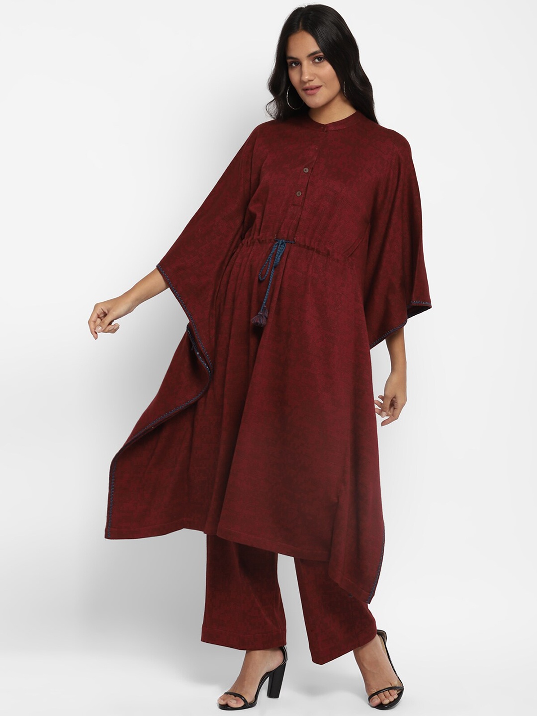 

STADO Pure Woolen Kaftan Kurta with Trousers, Maroon