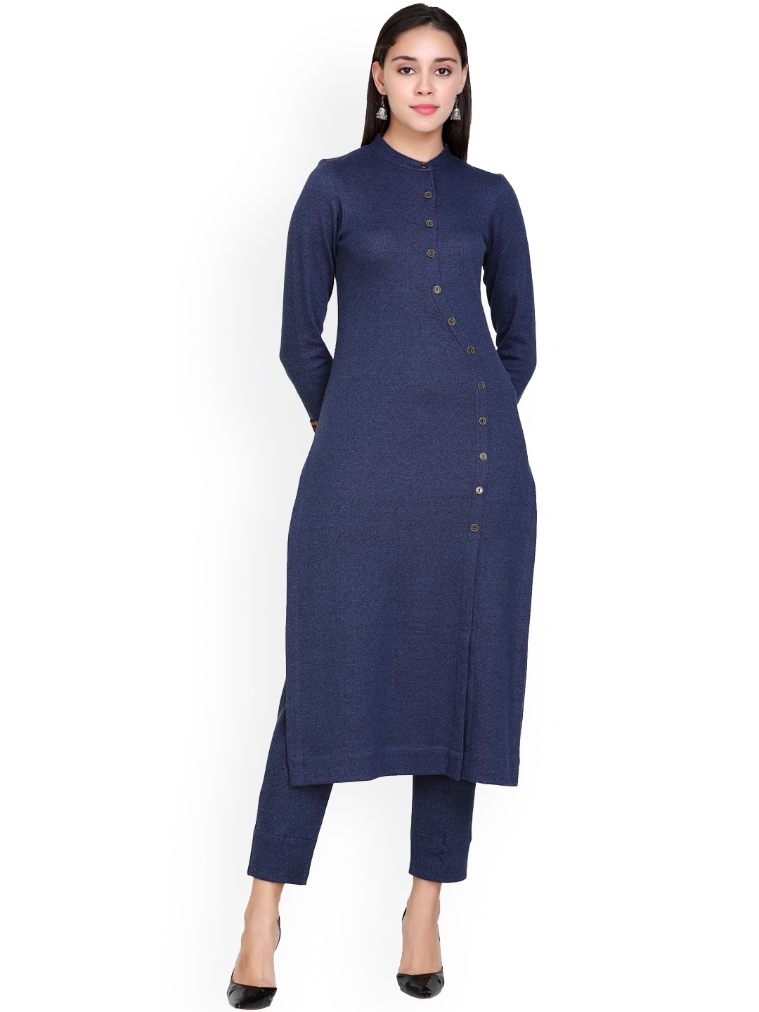 

STADO Band Collar Pure Woolen Kurta with Trousers, Blue