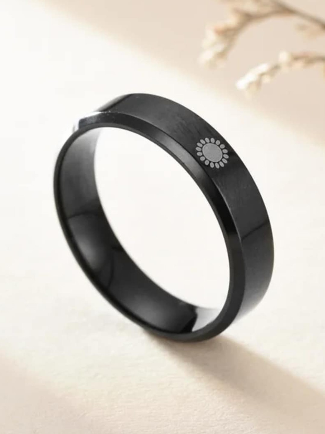 

The Roadster Lifestyle Co. Men Black Sun Signet Stainless Steel Finger Ring