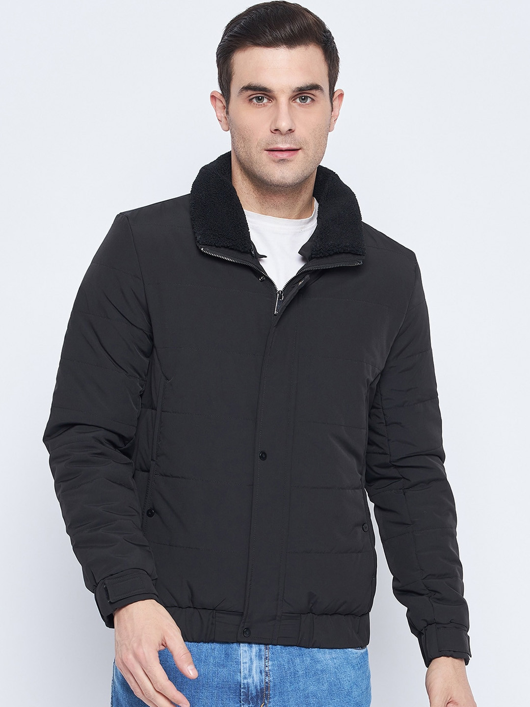 

CAMLA Mock Collar Faux Fur Trim Detail Padded Jacket, Black