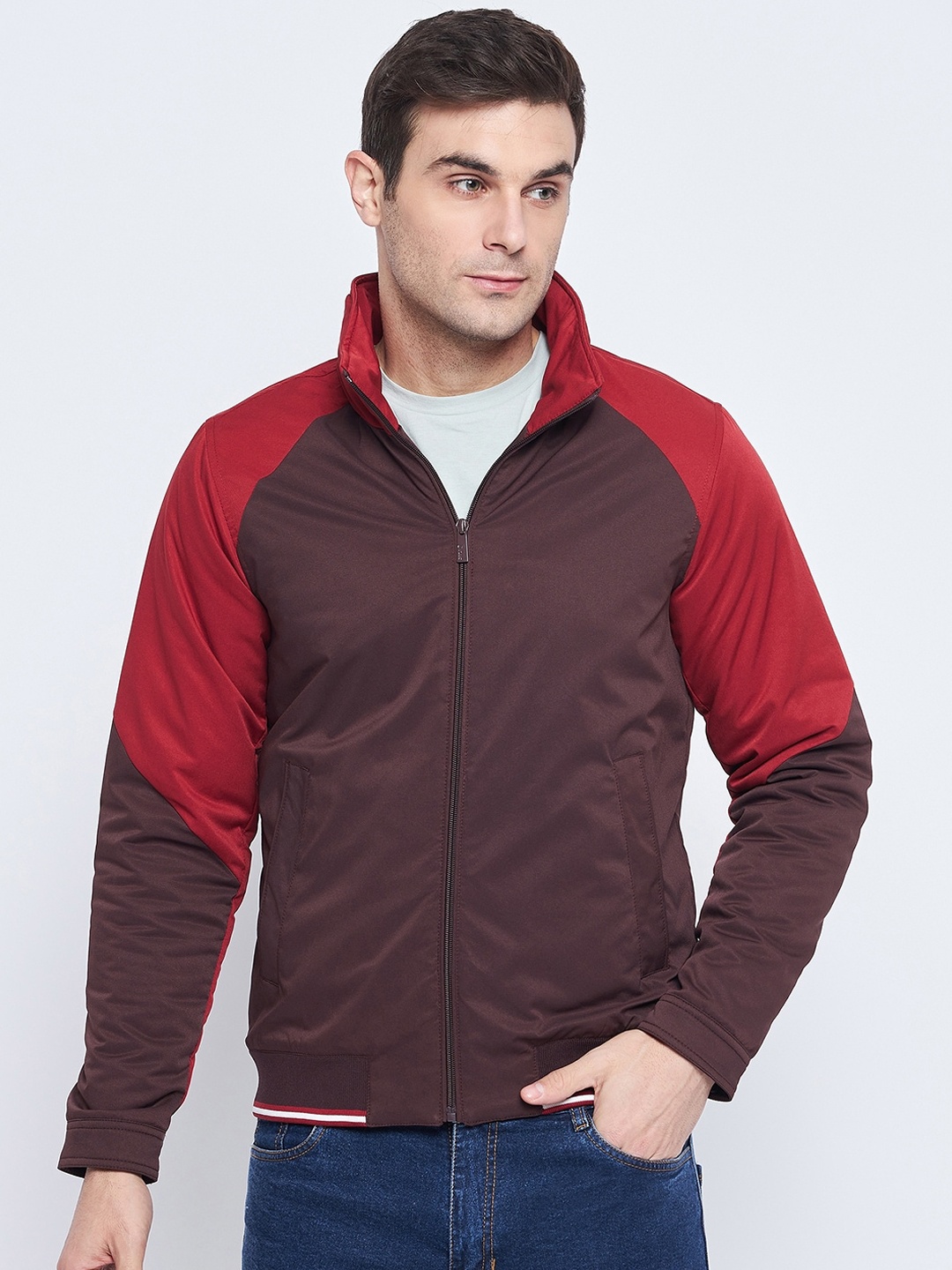 

CAMLA Mock Collar Open Front Jacket, Maroon