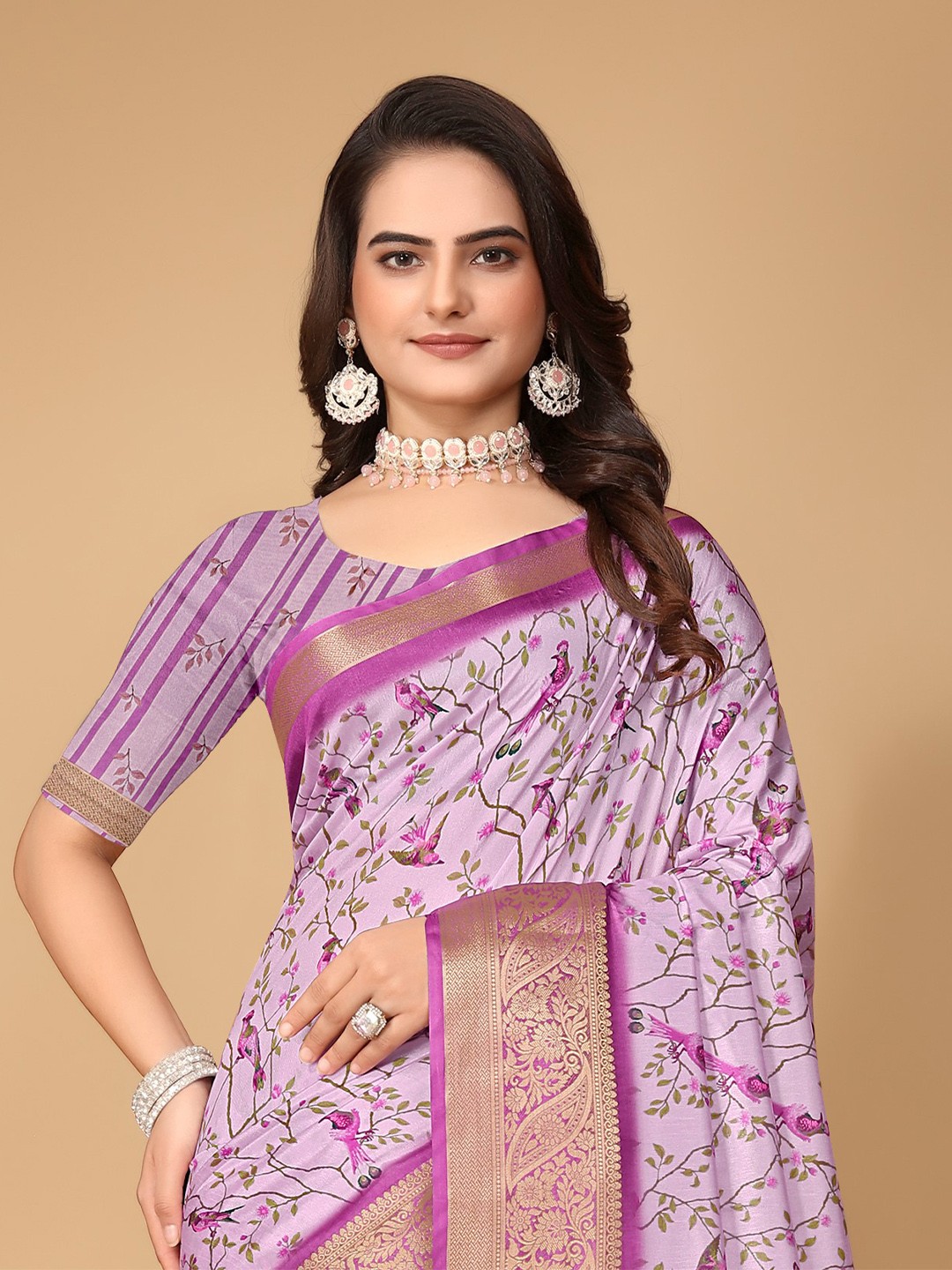 

Pionex Woven Design Pure Cotton Banarasi Saree, Magenta