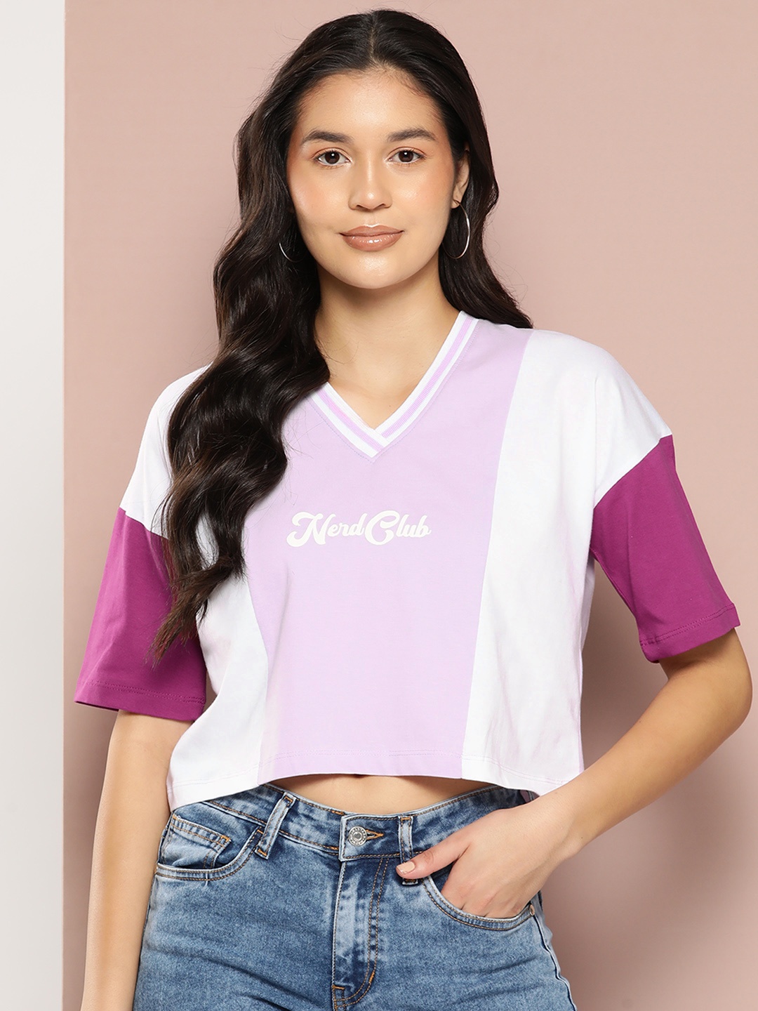 

Harvard Colourblocked Drop-Shoulder Pure Cotton Boxy T-shirt, White