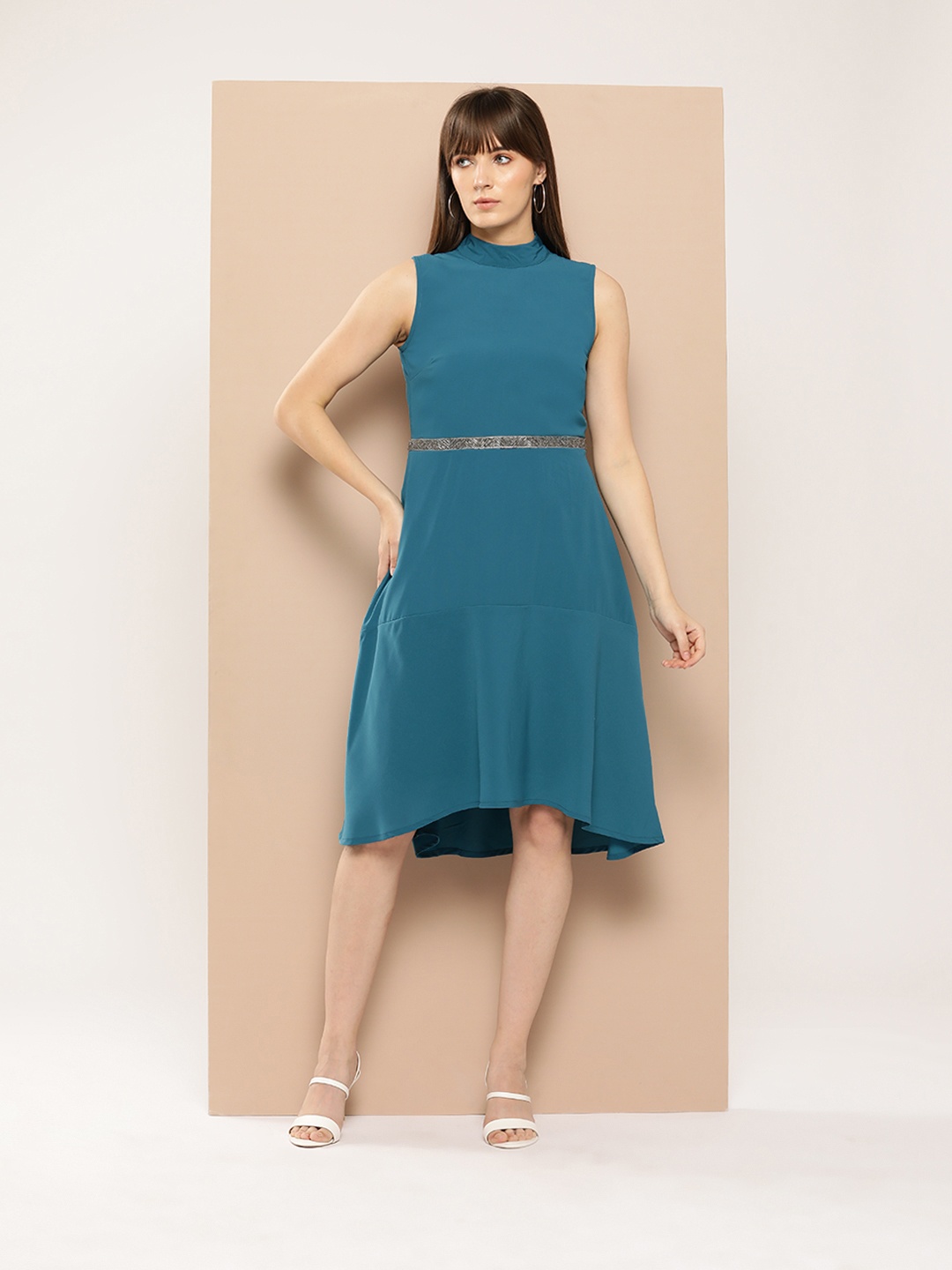 

Chemistry Embellished Sleeveless Asymmetric Dress, Teal