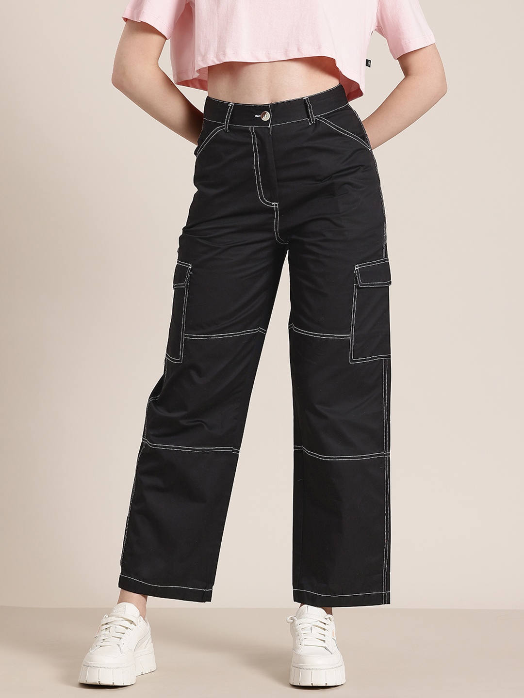 

HERE&NOW Women Cargos Trousers, Black