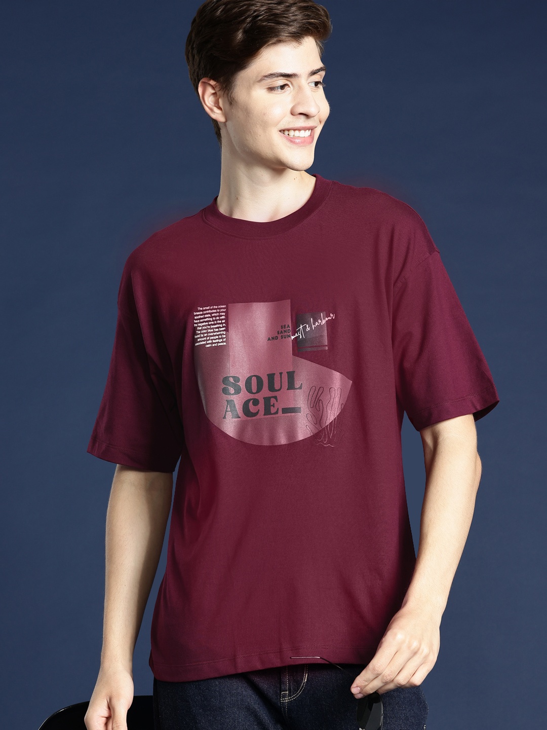 

Mast & Harbour Printed Oversized T-shirt, Burgundy