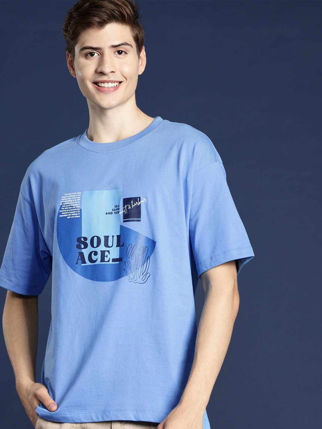 

Mast & Harbour Printed Oversized T-shirt, Blue