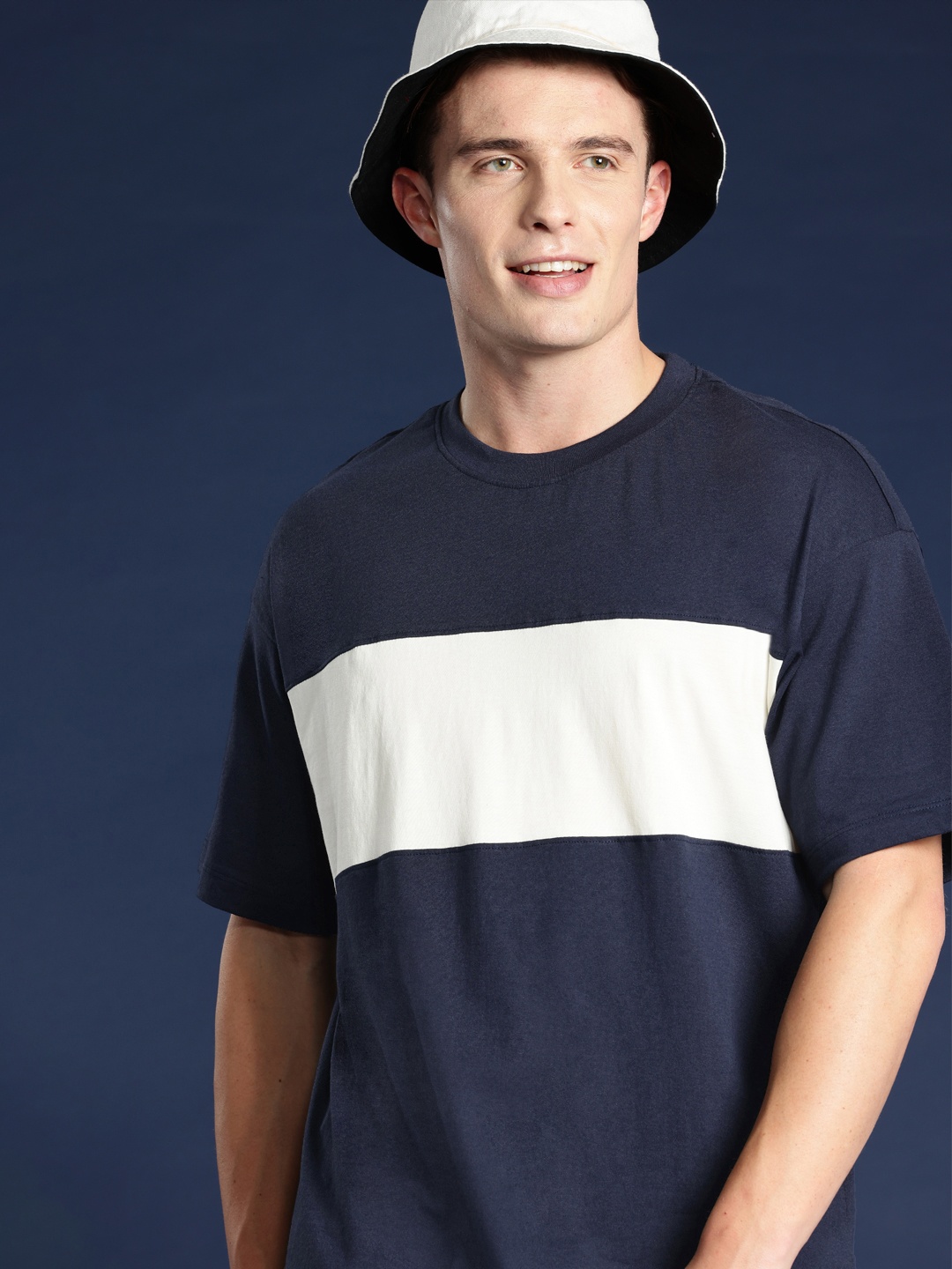 

Mast & Harbour Colourblocked Drop-Shoulder Relaxed T-shirt, Navy blue