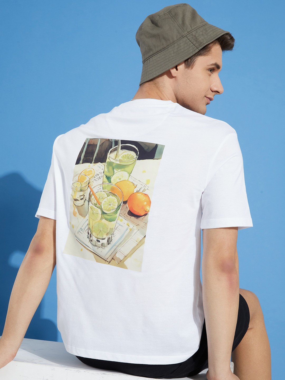 

Mast & Harbour Graphic Printed Drop-Shoulder Sleeves T-shirt, White