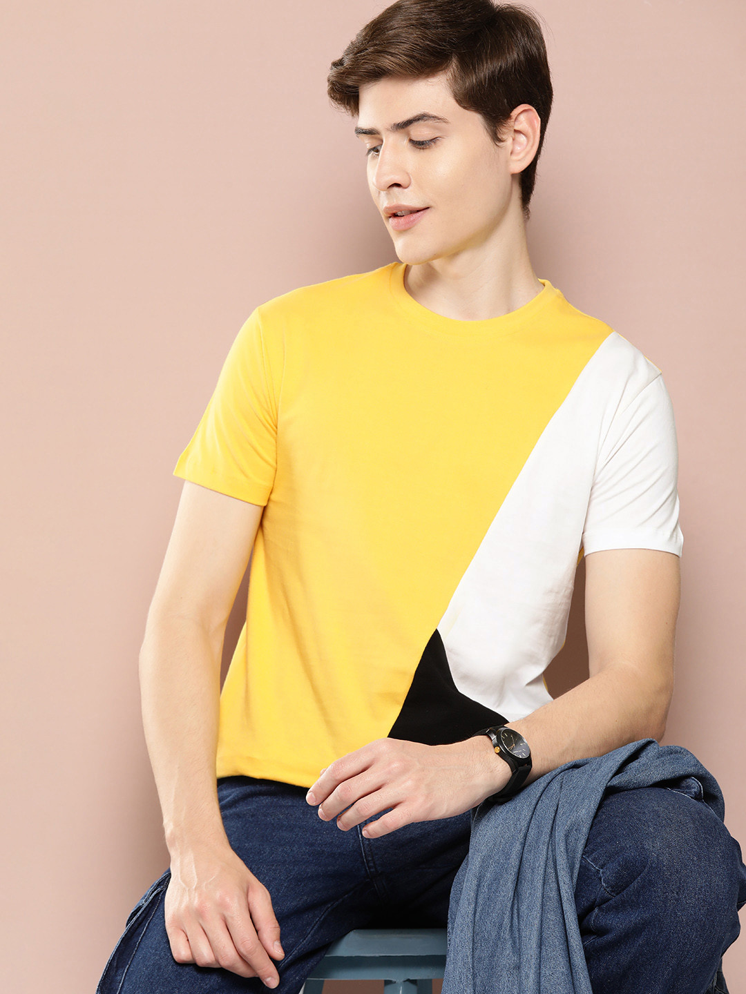 

Harvard Pure Cotton Colorblocked T-shirt, Yellow