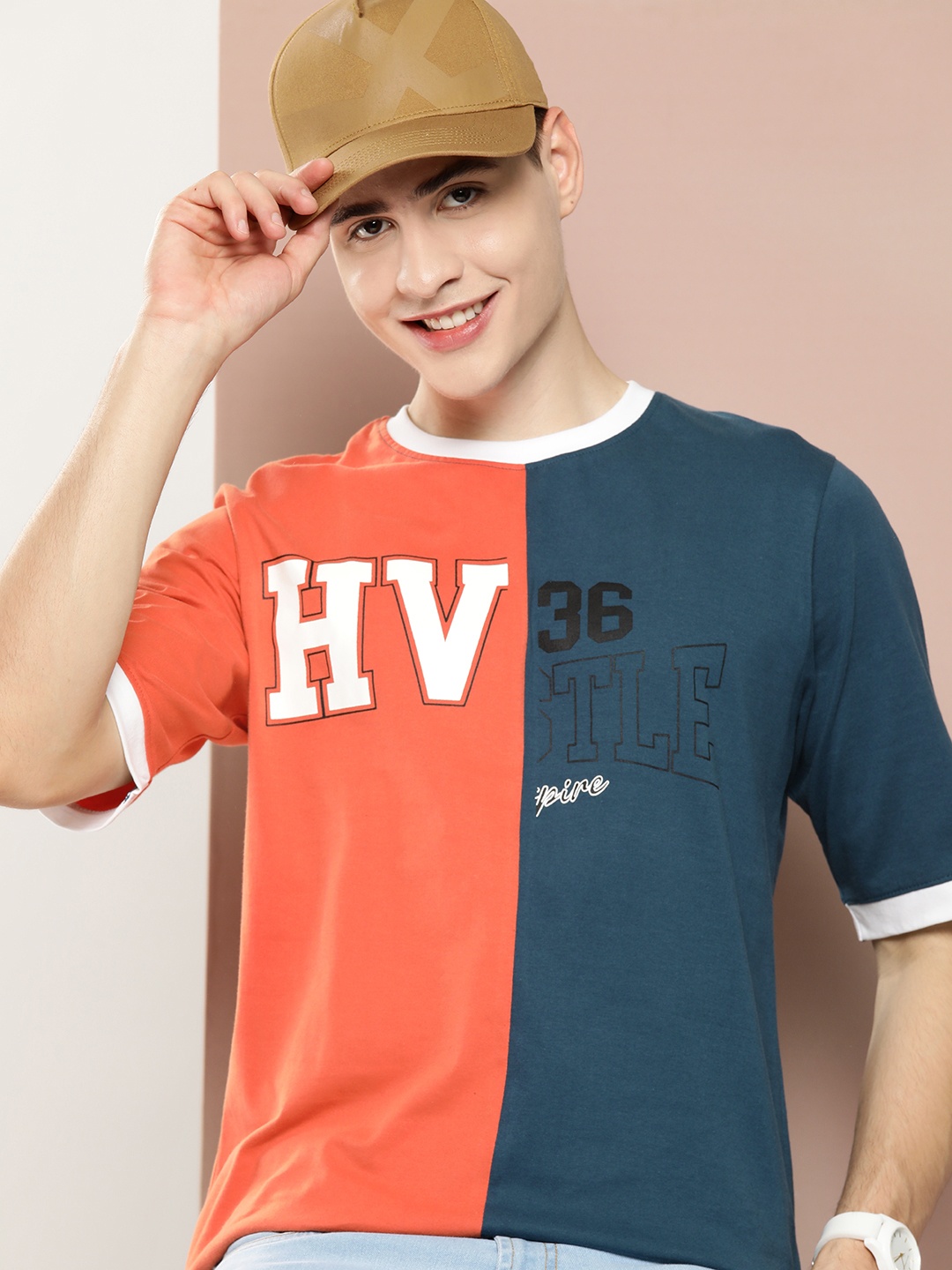 

Harvard Colourblocked Pure Cotton T-shirt, Navy blue