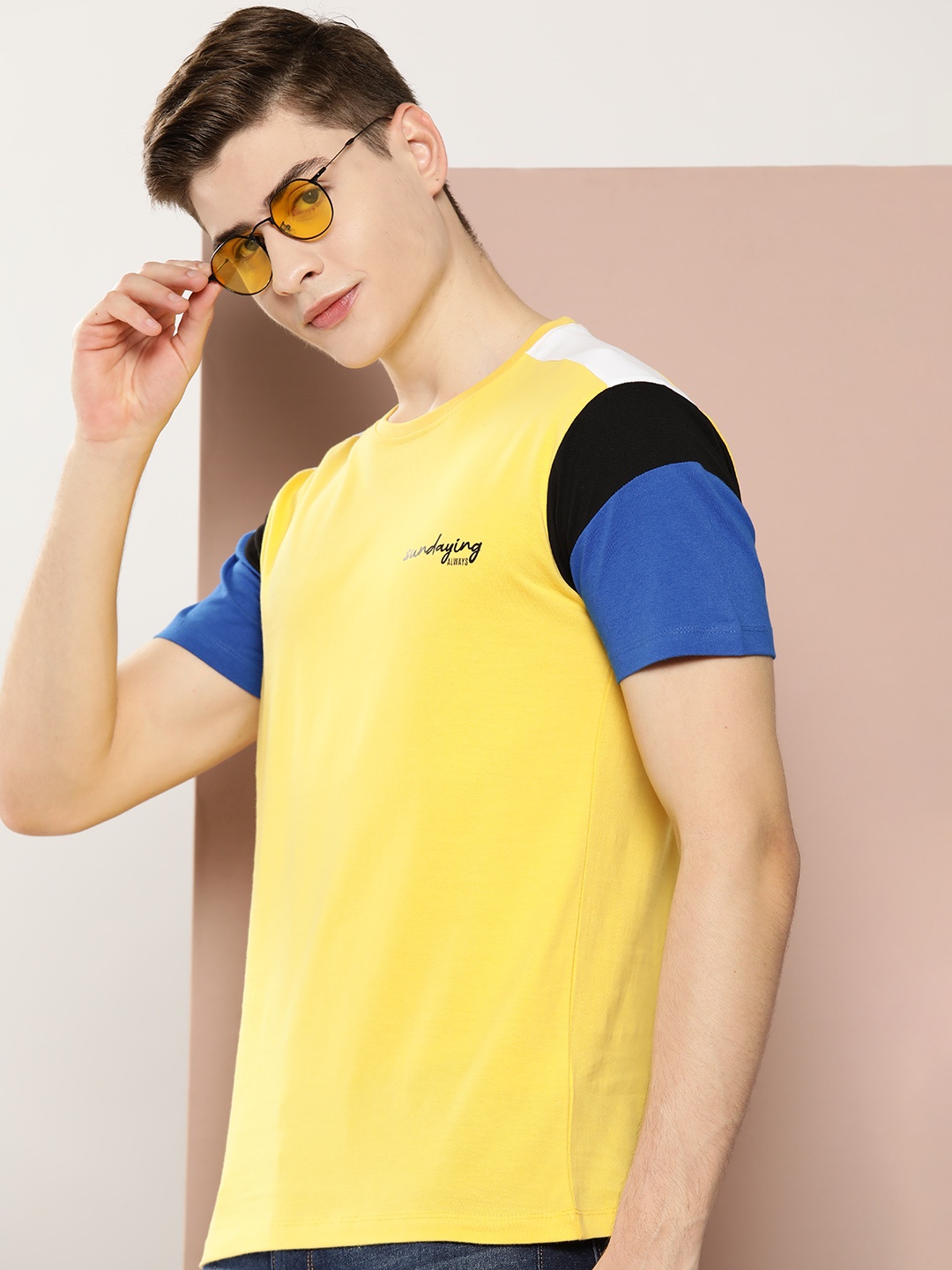 

Harvard Colourblocked Pure Cotton T-shirt, Yellow