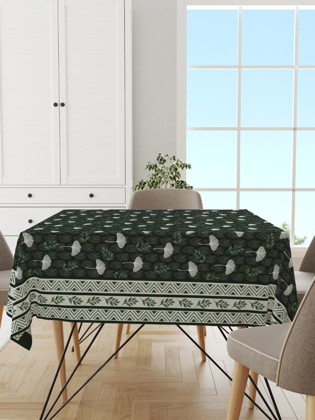 

Astitva Green & Cream Leaf Print Cotton Dining Table Cover