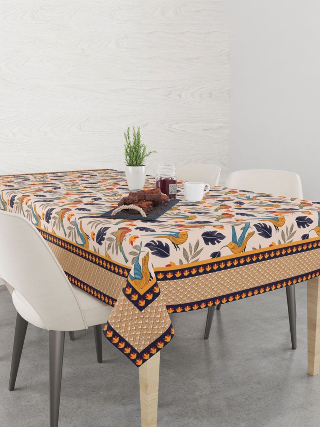 

Astitva Unisex Cream & Orange Floral Cotton 8 -Seater Table Covers