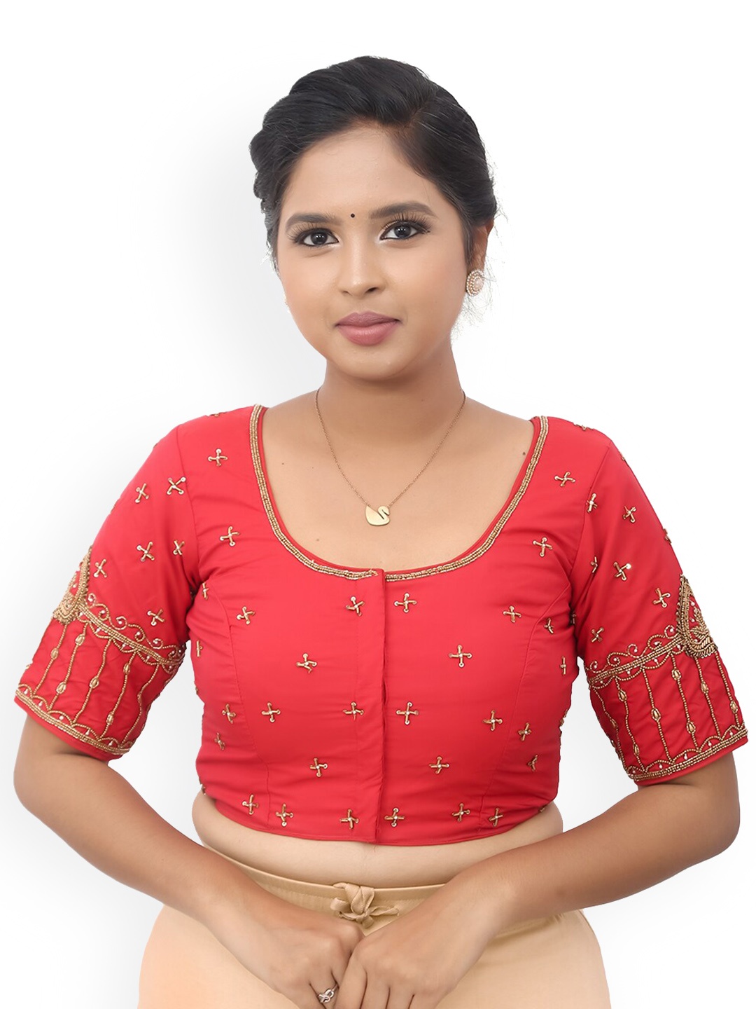 

PUSHKARA Pure Cotton Saree Blouse, Red