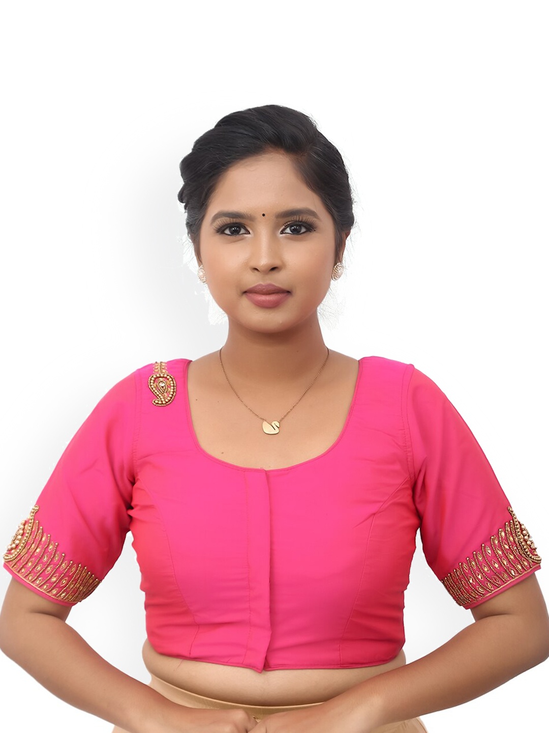 

PUSHKARA Embroidered Pure Cotton Saree Blouse, Pink