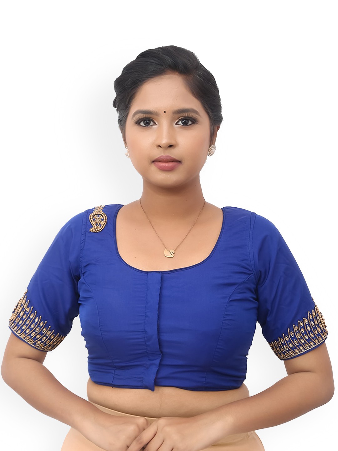 

PUSHKARA Embroidered Pure Cotton Saree Blouse, Navy blue