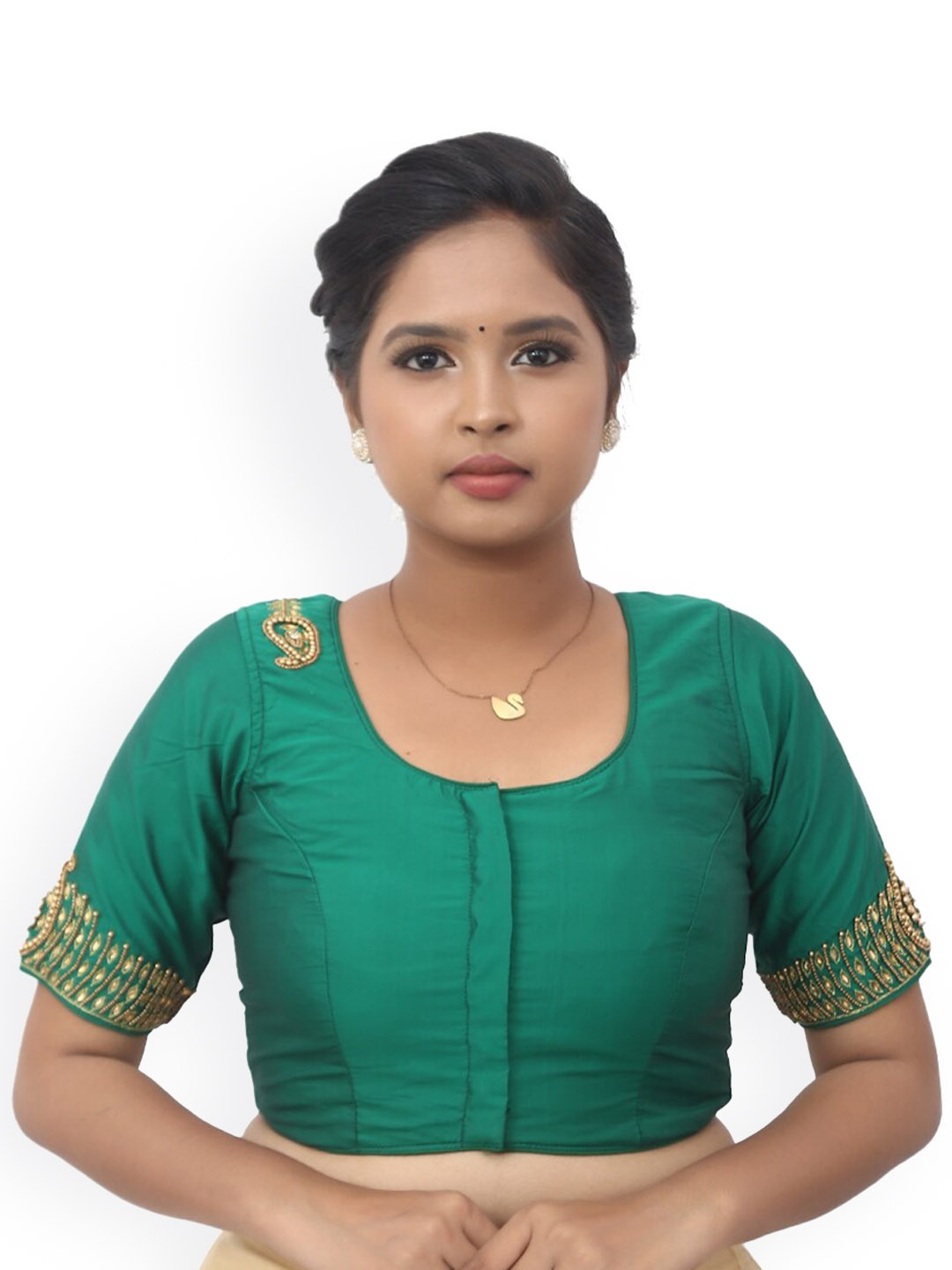 

PUSHKARA Embellished Cotton Saree Blouse, Green