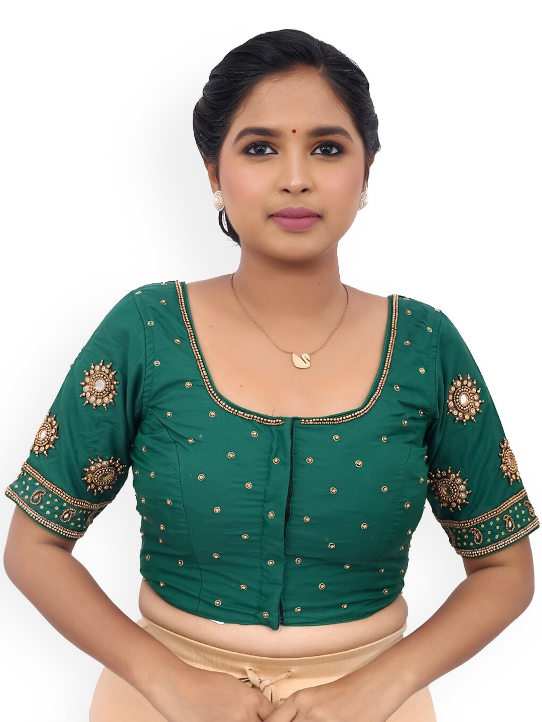 

PUSHKARA Pure Cotton Saree Blouse, Green