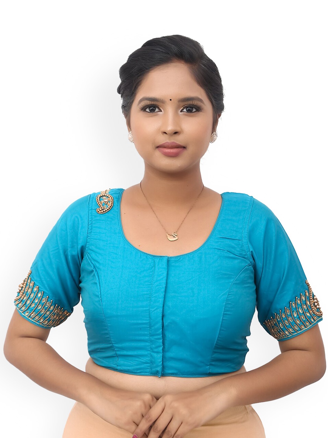 

PUSHKARA Pure Cotton Saree Blouse, Teal