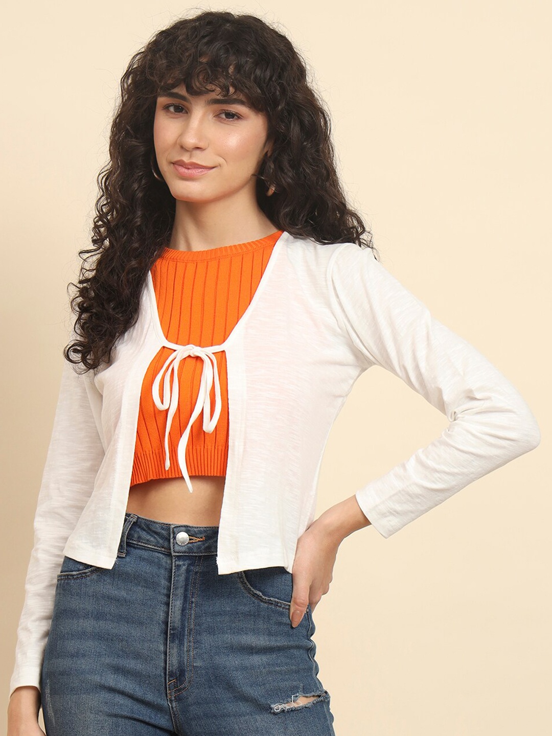 

Trend Arrest Tie-Up Crop Shrug, White