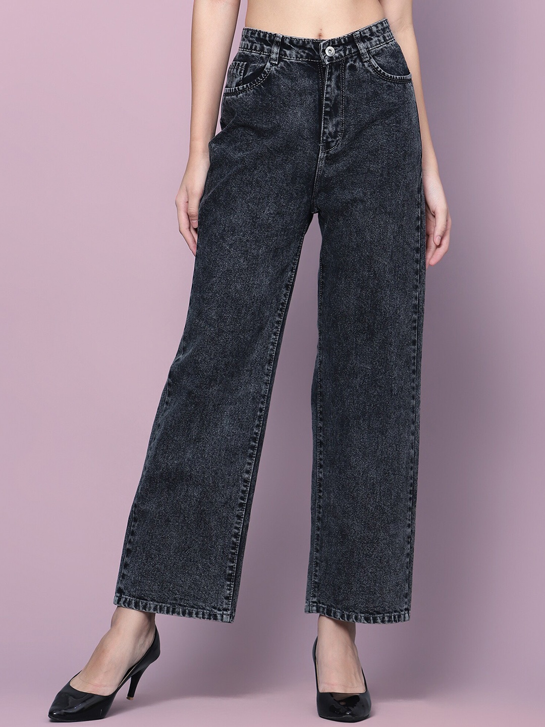 

DIAZ Women Comfort Straight Fit High Rise Denim Jeans, Black