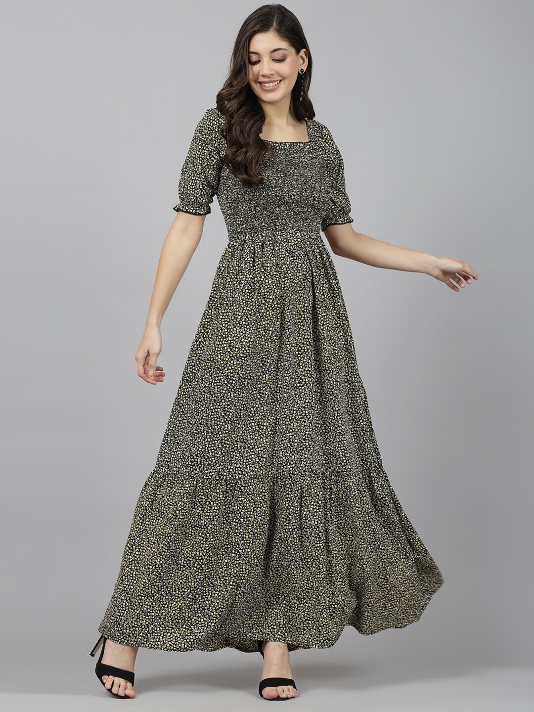 

aayu Floral Print Puff Sleeve Maxi Dress, Yellow
