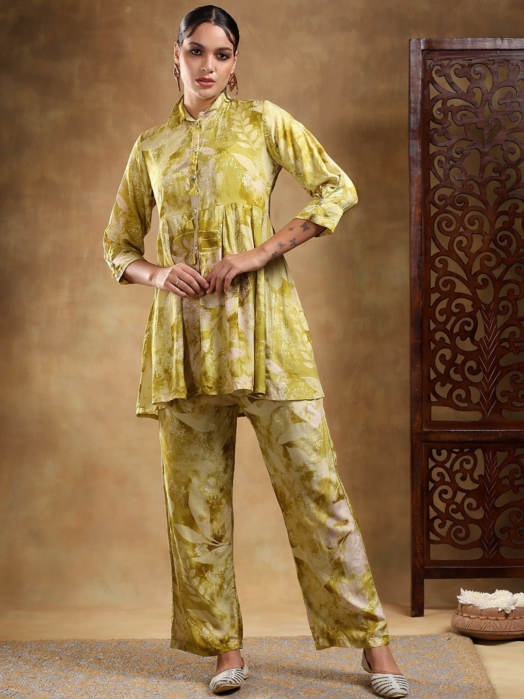 

BAESD Printed Shirt Collar Co-Ords, Green