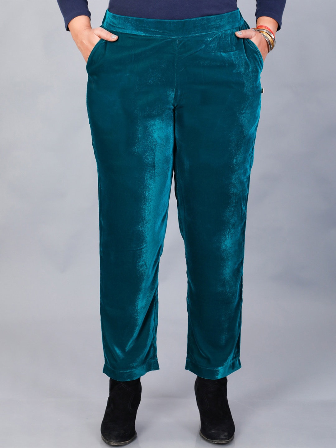 

FABNEST Women Relaxed Straight Leg Straight Fit Trousers, Teal