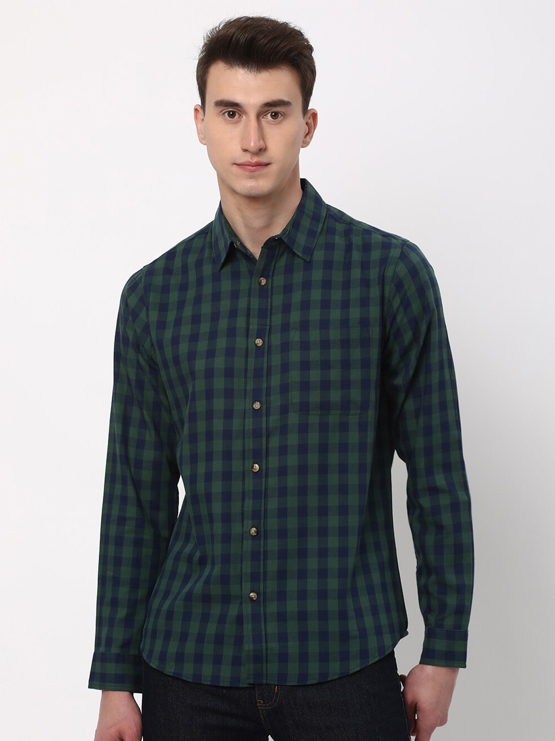 

R&B Checked Cotton Casual Shirt, Green