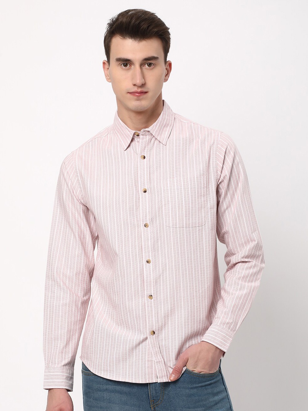 

R&B Striped Cotton Casual Shirt, Red