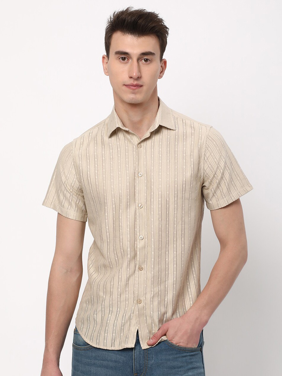 

R&B Self Design Casual Shirt, Beige