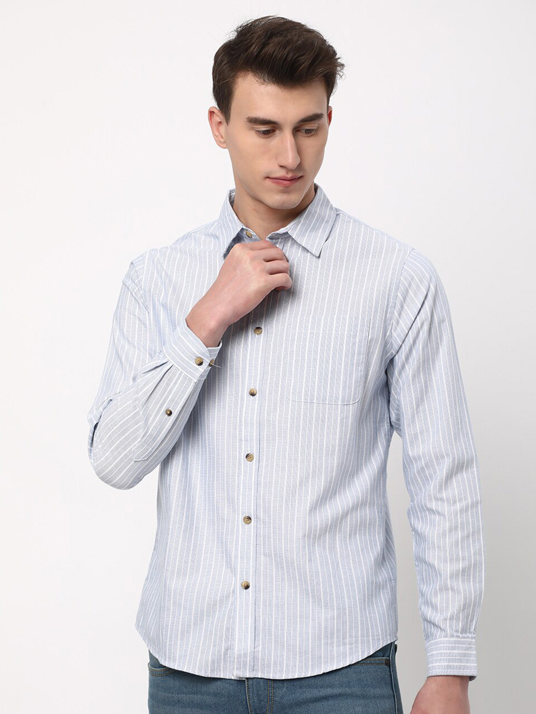 

R&B Striped Cotton Casual Shirt, Grey