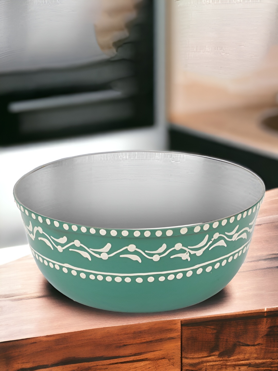 

THE COCOTIER Green & White Printed Steenless Steel Decorative Bowl