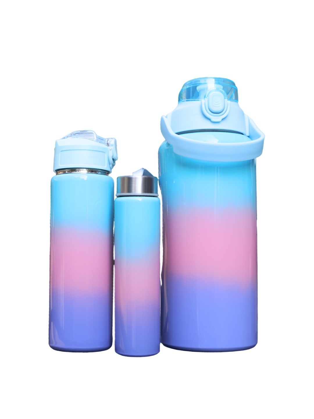 

WELOUR Blue & Pink 3 Pieces Printed Glass Water Bottle Set