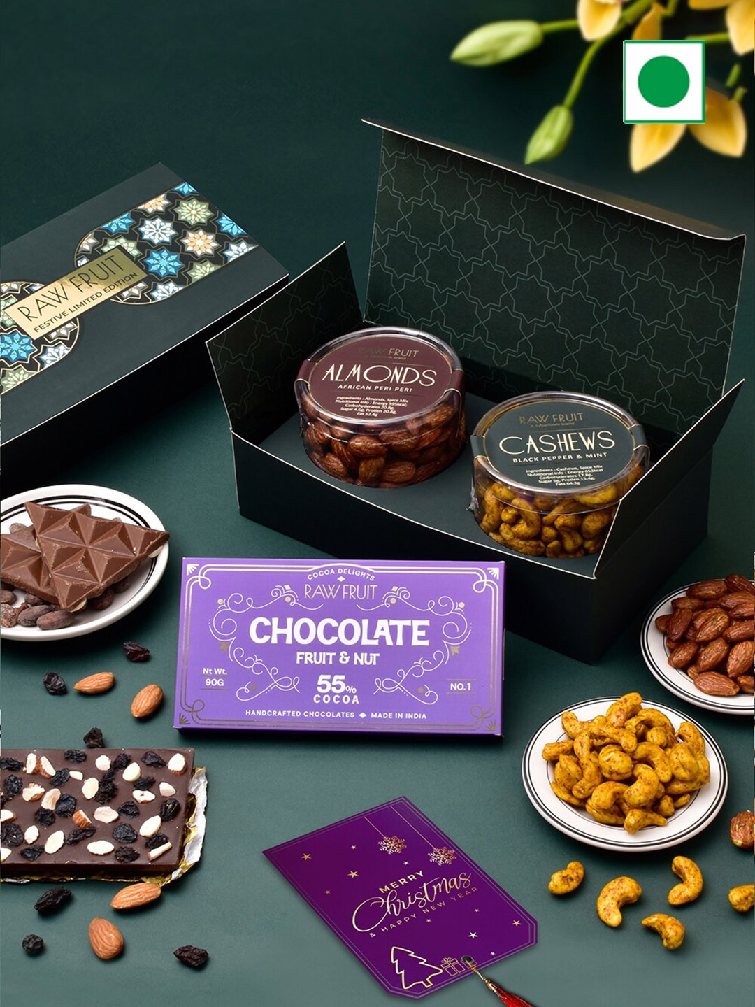 

RawFruit Roasted Nuts With Chocolate Bar Xmas Gift Set 450 gms, Purple