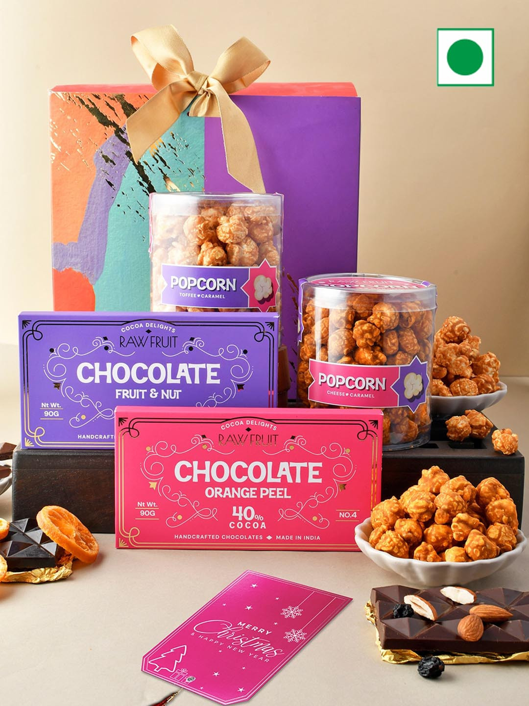 

RawFruit Christmas Popcorn And Chocolate Bar, Purple