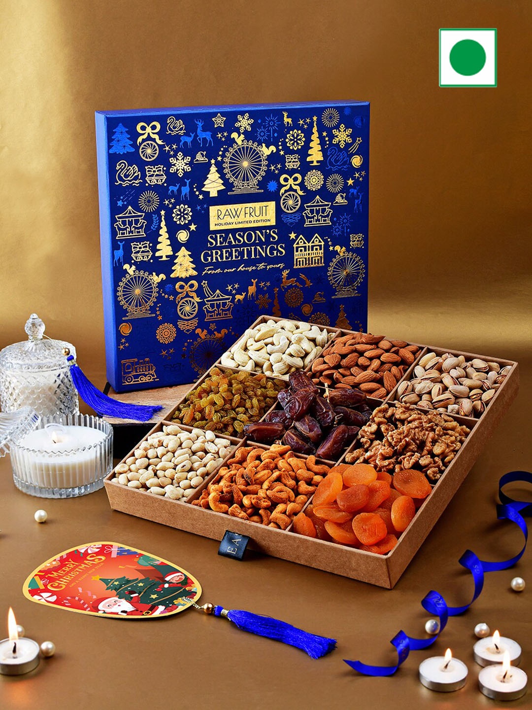 

RawFruit Set Of 10 Dry Fruits Assorted Merry Mix Xmas Gift Set-100g Each, Blue