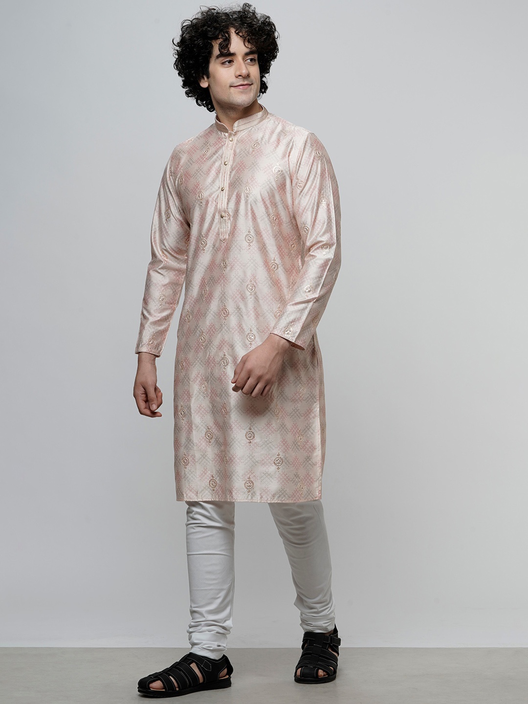

MAAHI FABS Ethnic Motifs Thread Work Mandarin Collar Straight Kurta, Cream