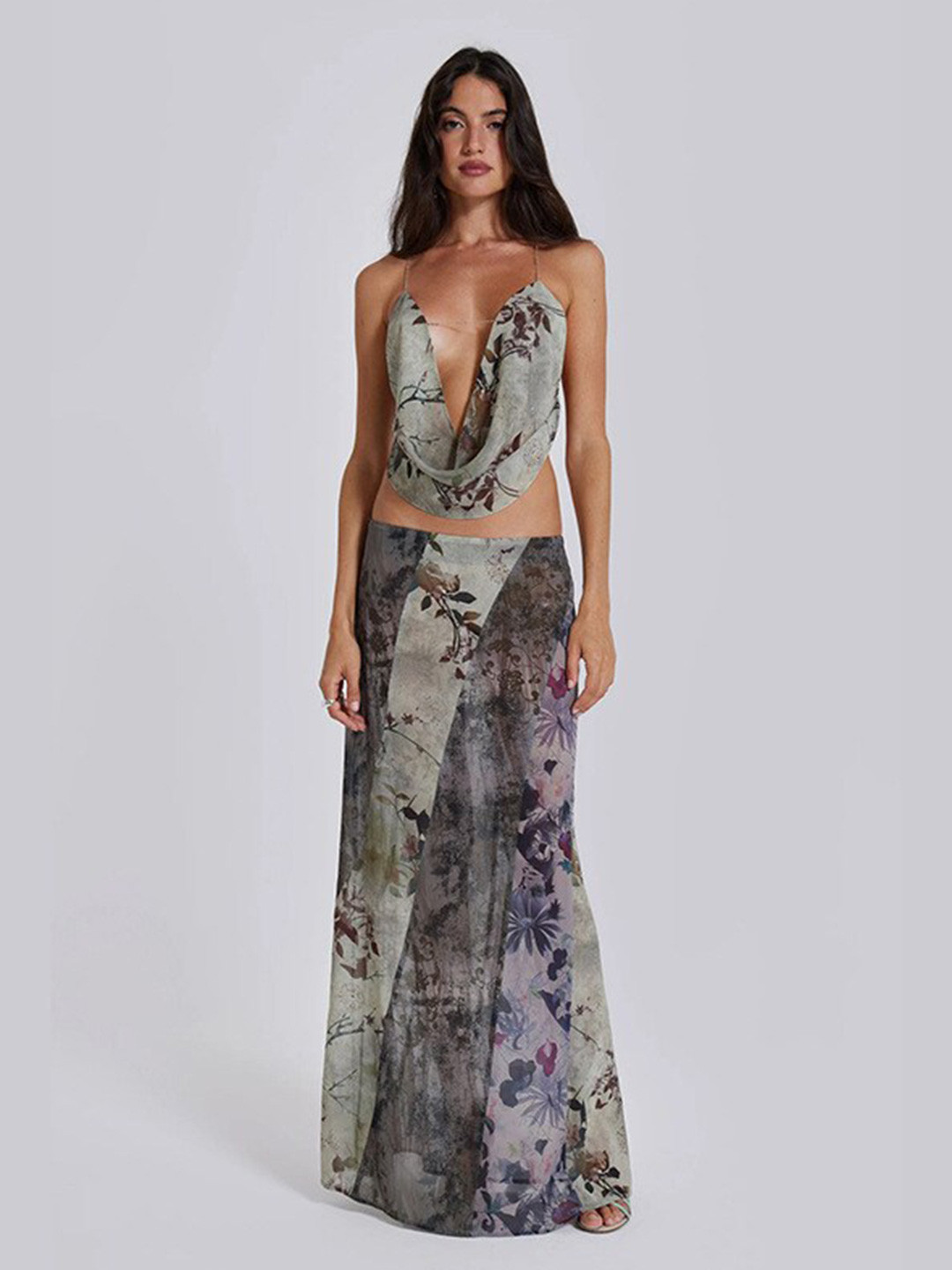 

StyleCast Green & Grey Halter Neck Top & Skirt