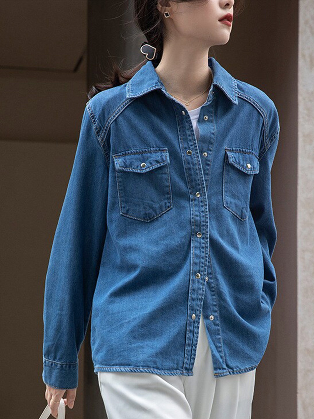 

StyleCast Blue Longline Denim Cotton Casual Shirt