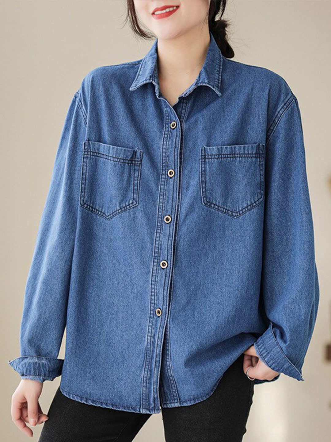 

StyleCast Blue Denim Longline Cotton Casual Shirt
