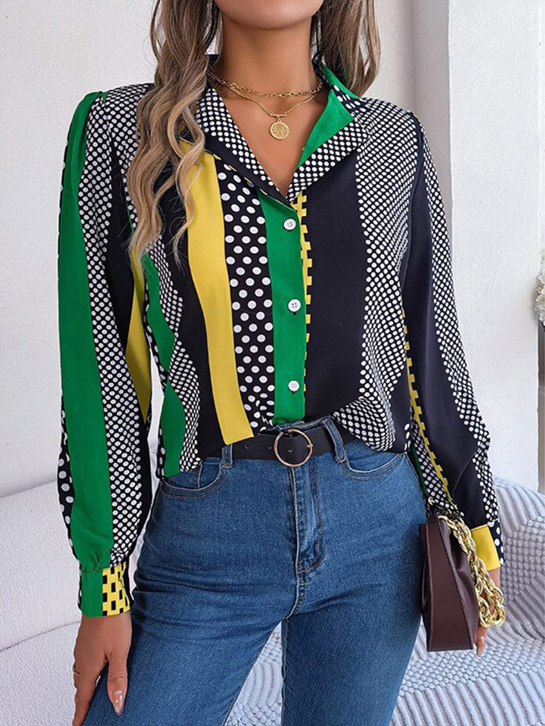 

StyleCast Green Polka Dot Printed Casual Shirt