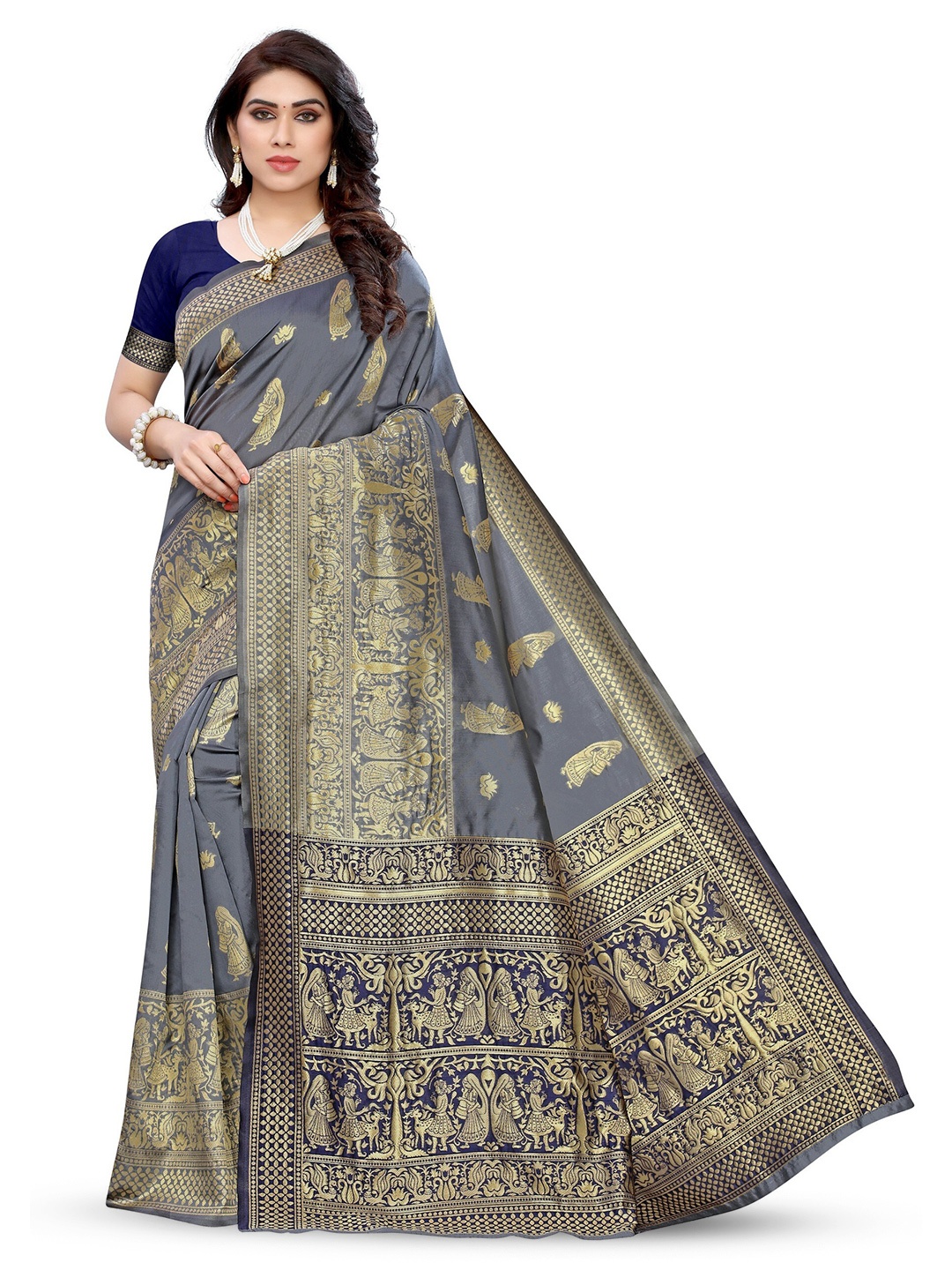 

Saree Exotica Woven Design Pure Silk Designer Banarasi Sarees, Grey