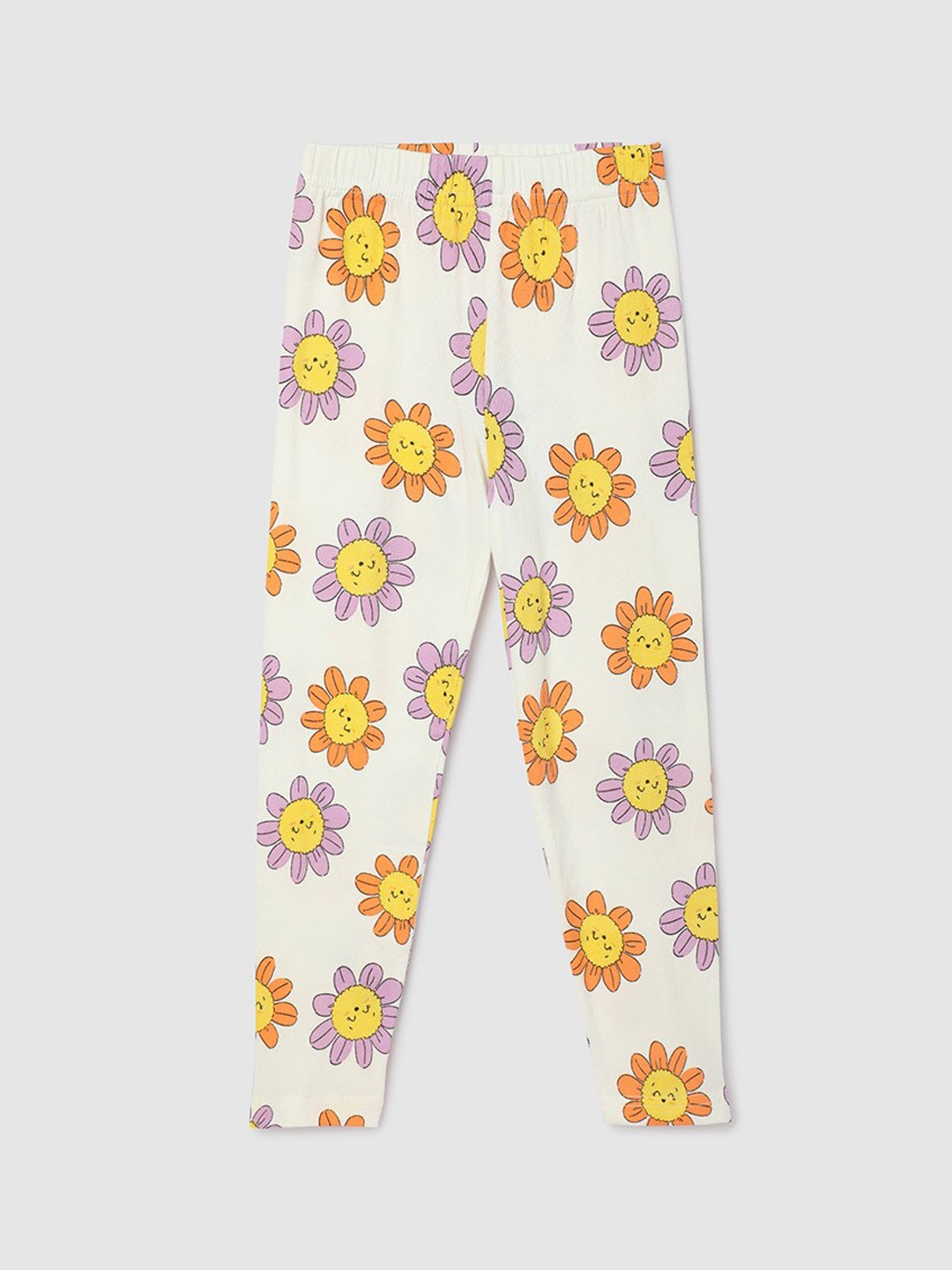 

max Girls Conversational Printed Ankle-Length Leggings, White