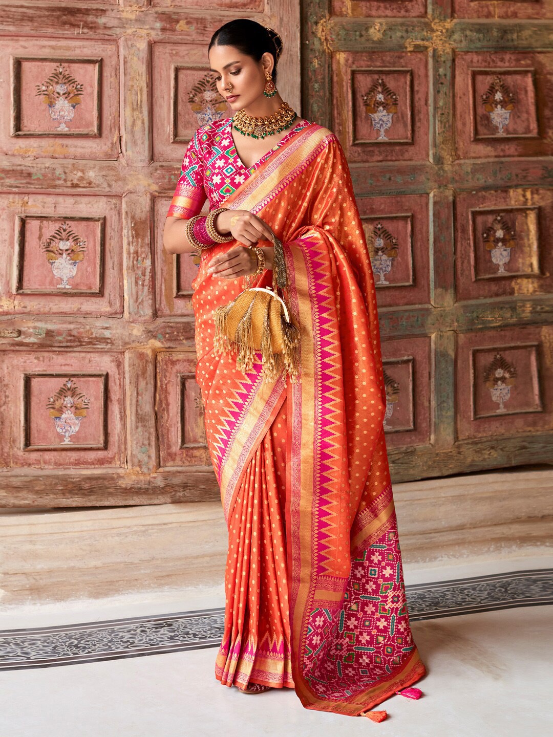 

Mitera Ethnic Motifs Woven Design Zari Tissue Designer Kanjeevaram Saree, Orange