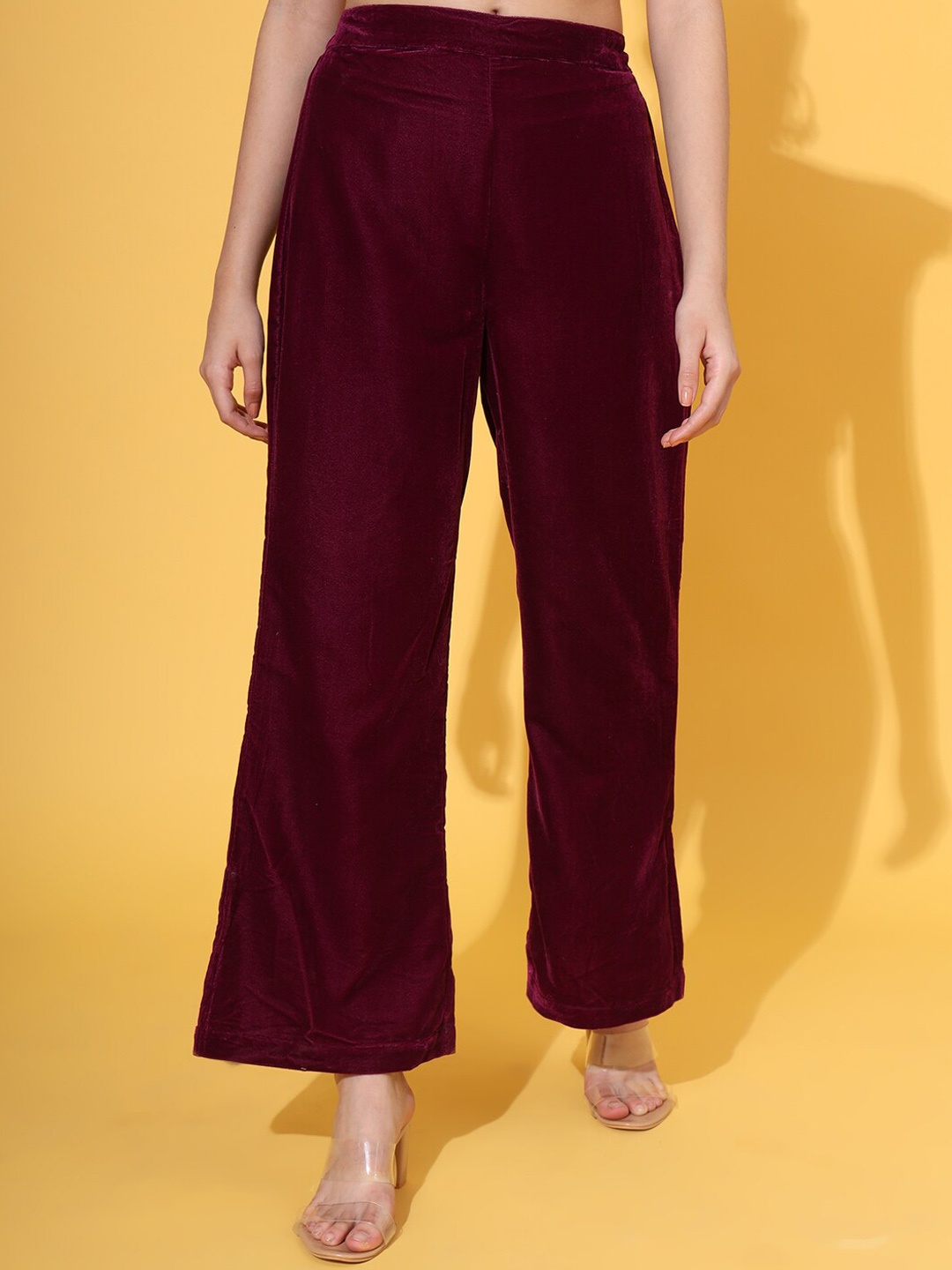 

JAIPUR PRIME Women Regular Fit Bootcut Trousers, Burgundy