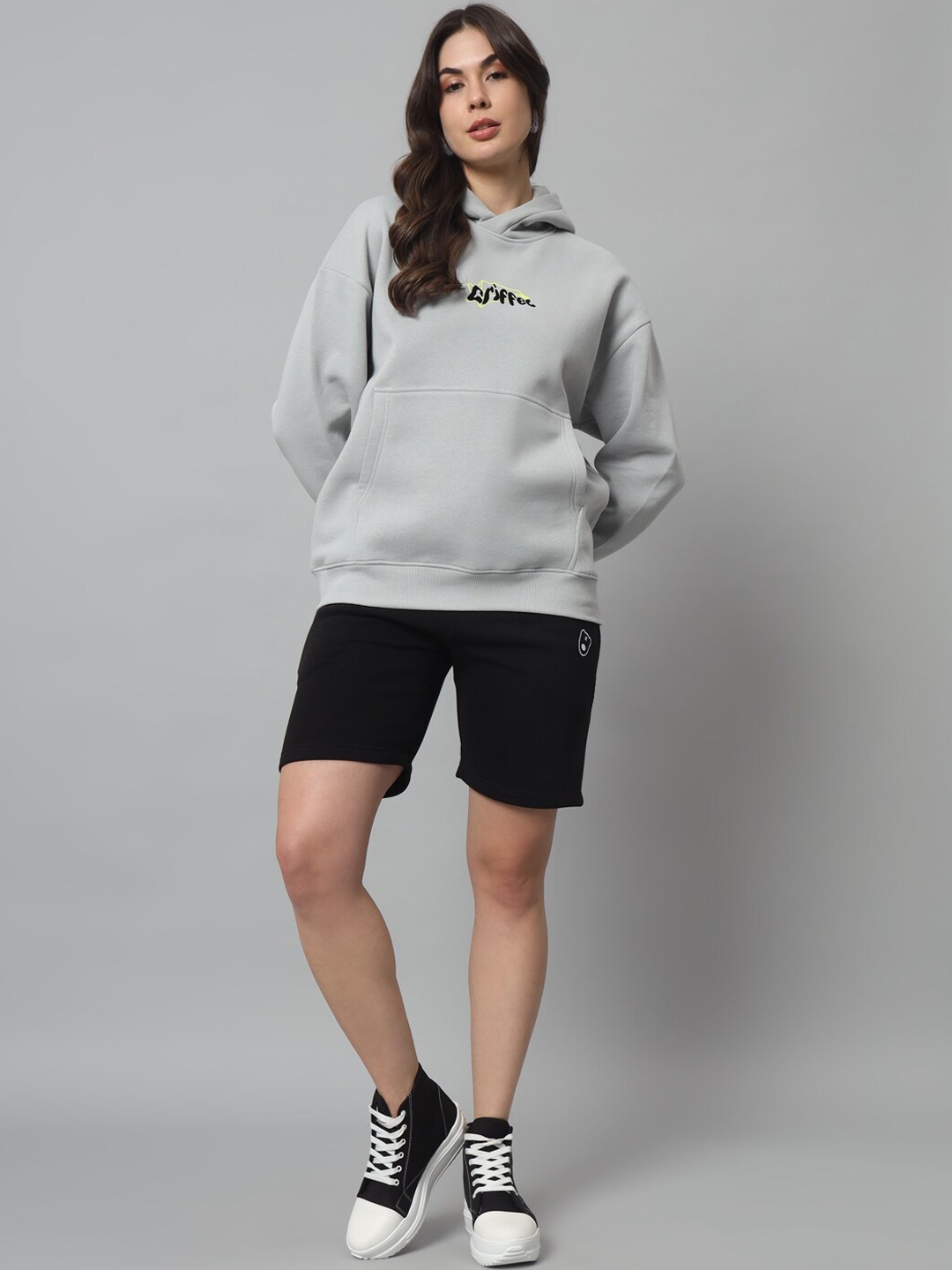 

GRIFFEL Typography Printed Hooded Cotton Sweatshirt & Short, Grey
